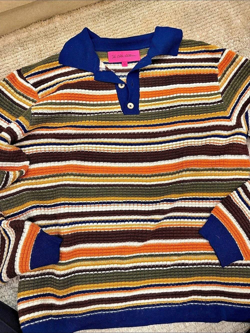 The Elder Statesman Striped Cashmere Polo Sweater in Multicolor Size Medium